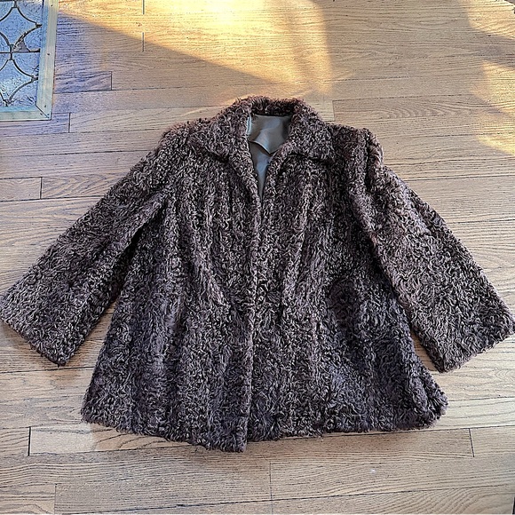 incredible vintage authentic Persian lamb chocolate brown fur swinger coat M-/L - Picture 1 of 12